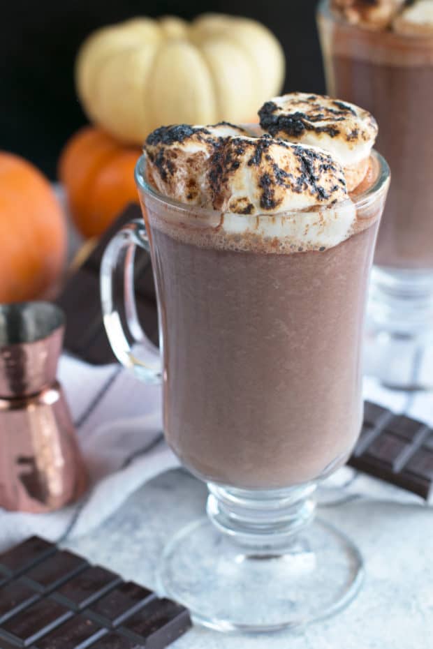 Pumpkin Bourbon Hot Chocolate | cakenknife.com #hotchocolate #pumpkinspice #fall #cocktail