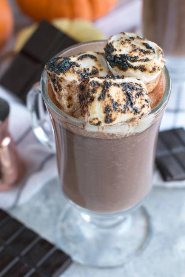 Pumpkin Bourbon Hot Chocolate | cakenknife.com #hotchocolate #pumpkinspice #fall #cocktail