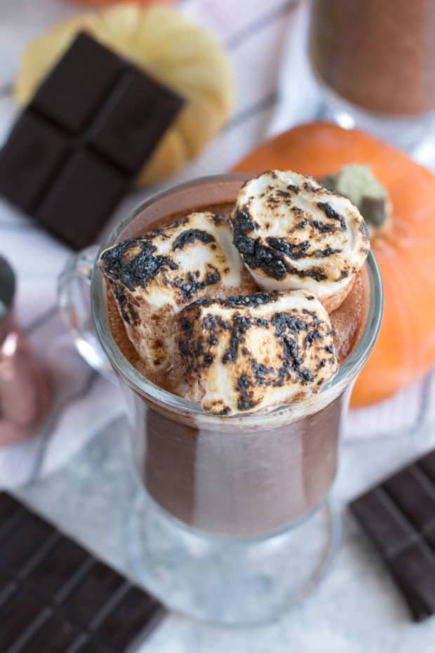 Pumpkin Bourbon Hot Chocolate | cakenknife.com #hotchocolate #pumpkinspice #fall #cocktail