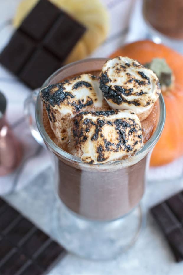 Pumpkin Bourbon Hot Chocolate | cakenknife.com #hotchocolate #pumpkinspice #fall #cocktail