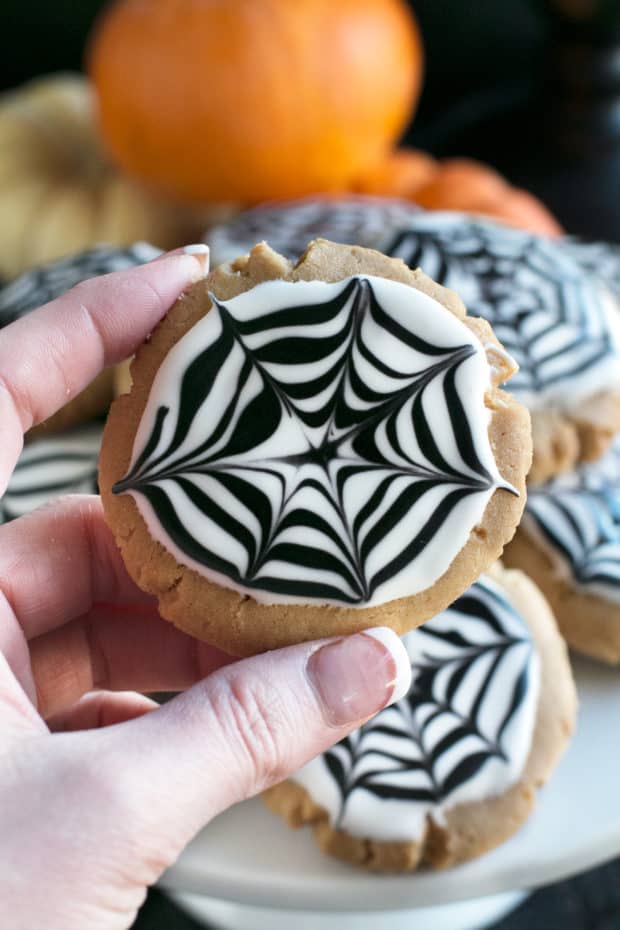 Peanut Butter Spiderweb Cookies | cakenknife.com #spiderweb #halloween #dessert #cookie