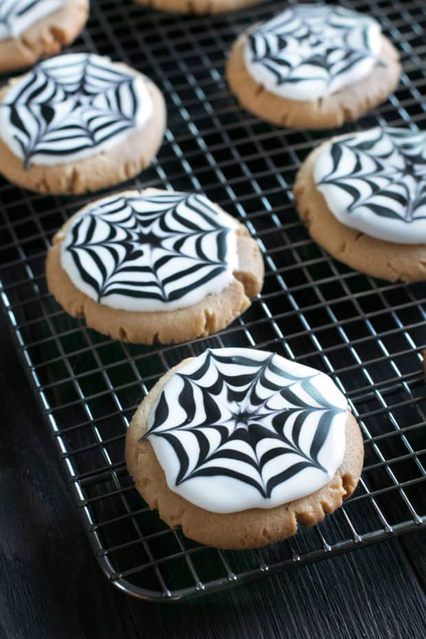 Peanut Butter Spiderweb Cookies | cakenknife.com #spiderweb #halloween #dessert #cookie