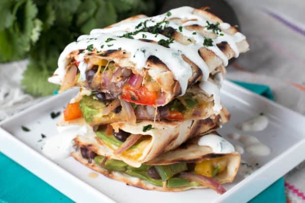 Veggie Avocado Quesadilla with Cilantro Crema | cakenknife.com #vegetarian #healthy #dinner