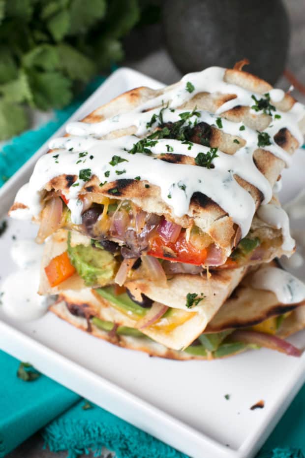 Veggie Avocado Quesadilla with Cilantro Crema | cakenknife.com #vegetarian #healthy #dinner