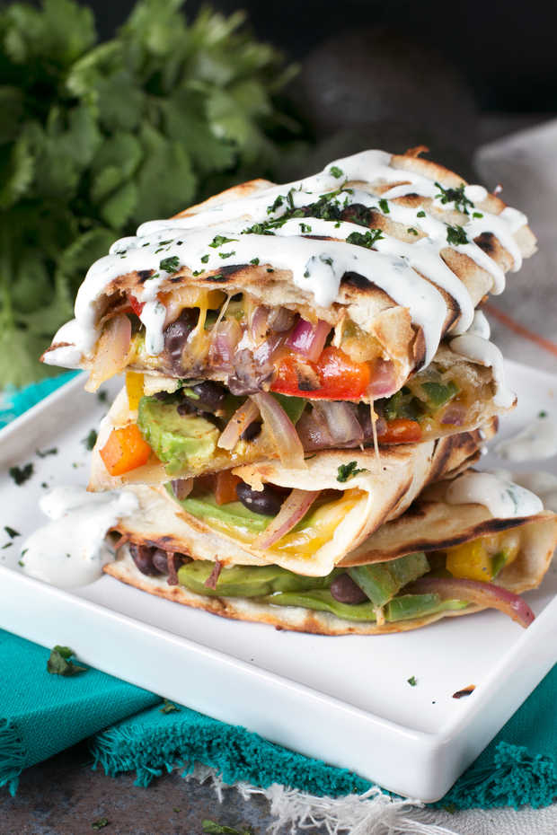 Veggie Avocado Quesadilla with Cilantro Crema | cakenknife.com #vegetarian #healthy #dinner