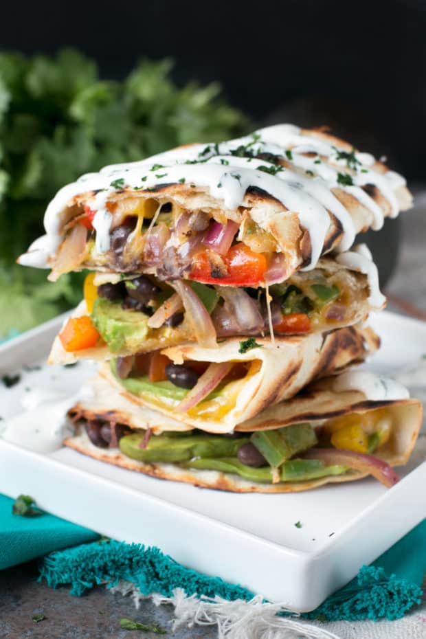 Veggie Avocado Quesadilla with Cilantro Crema | cakenknife.com #vegetarian #healthy #dinner