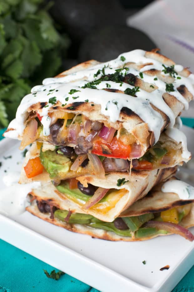 Veggie Avocado Quesadilla with Cilantro Crema | cakenknife.com #vegetarian #healthy #dinner