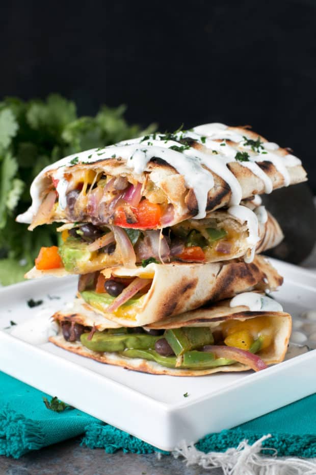 Veggie Avocado Quesadilla with Cilantro Crema | cakenknife.com #vegetarian #healthy #dinner