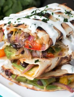 Veggie Avocado Quesadilla with Cilantro Crema | cakenknife.com #vegetarian #healthy #dinner