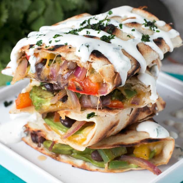 Veggie Avocado Quesadilla with Cilantro Crema | cakenknife.com #vegetarian #healthy #dinner