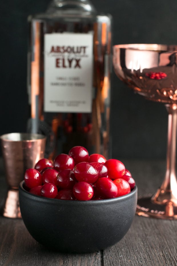 Absolut Elyx Ginger Martini with Drunken Cranberries | cakenknife.com #ad #cocktail #coppermakesitbetter #martini
