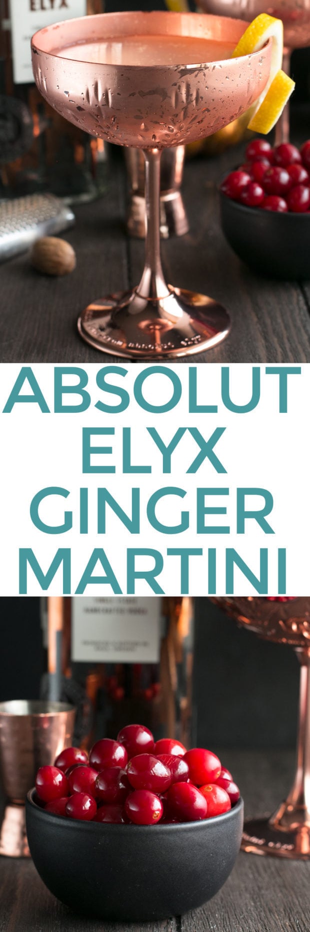 Absolut Elyx Ginger Martini with Drunken Cranberries | cakenknife.com #ad #cocktail #coppermakesitbetter #martini