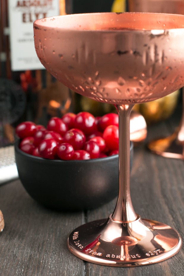 Absolut Elyx Ginger Martini with Drunken Cranberries | cakenknife.com #ad #cocktail #coppermakesitbetter #martini