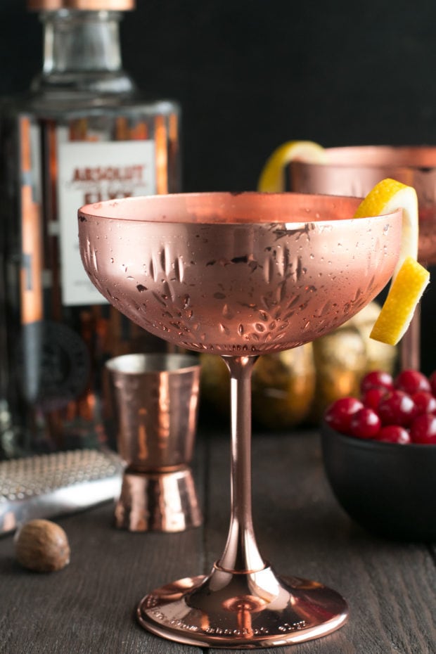 Absolut Elyx Ginger Martini with Drunken Cranberries | cakenknife.com #ad #cocktail #coppermakesitbetter #martini