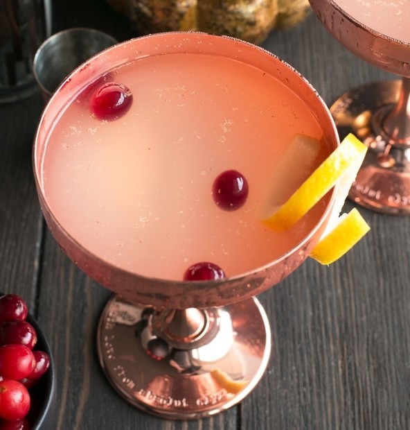 Absolut Elyx Ginger Martini with Drunken Cranberries | cakenknife.com #ad #cocktail #coppermakesitbetter #martini