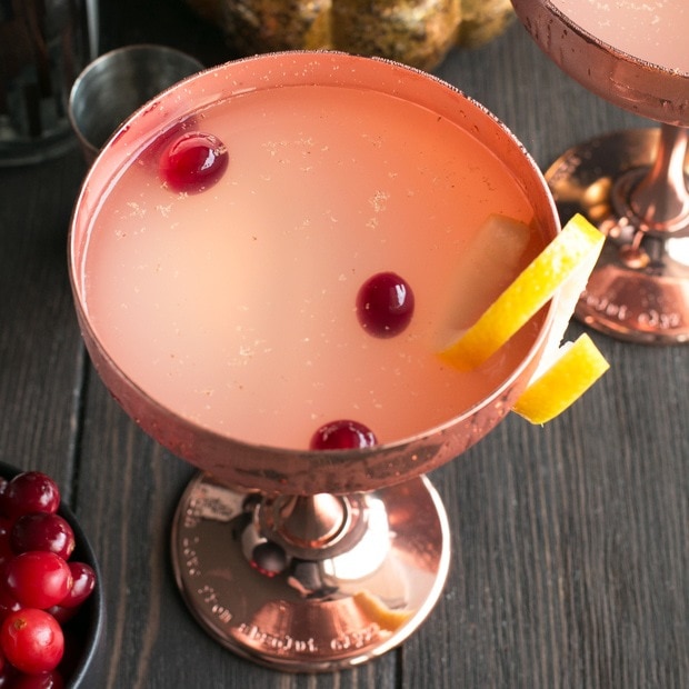Absolut Elyx Ginger Martini with Drunken Cranberries | cakenknife.com #ad #cocktail #coppermakesitbetter #martini