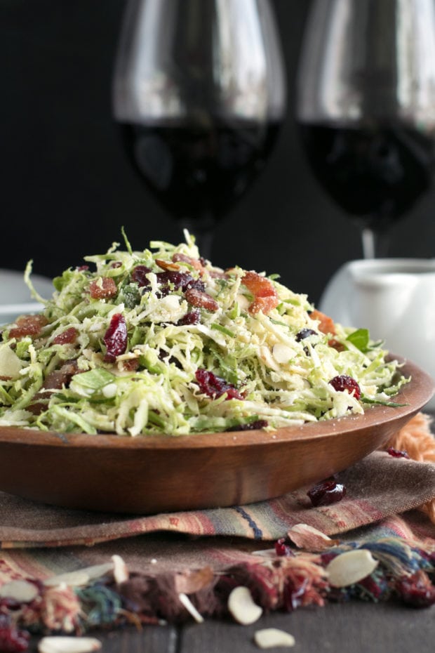 Bacon Cranberry Shaved Brussels Sprouts Salad - Last Minute Thanksgiving Recipes | cakenknife.com #salad #thanksgiving #sidedish #healthy