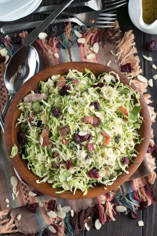 Bacon Cranberry Shaved Brussels Sprouts Salad | cakenknife.com #salad #thanksgiving #sidedish #healthy
