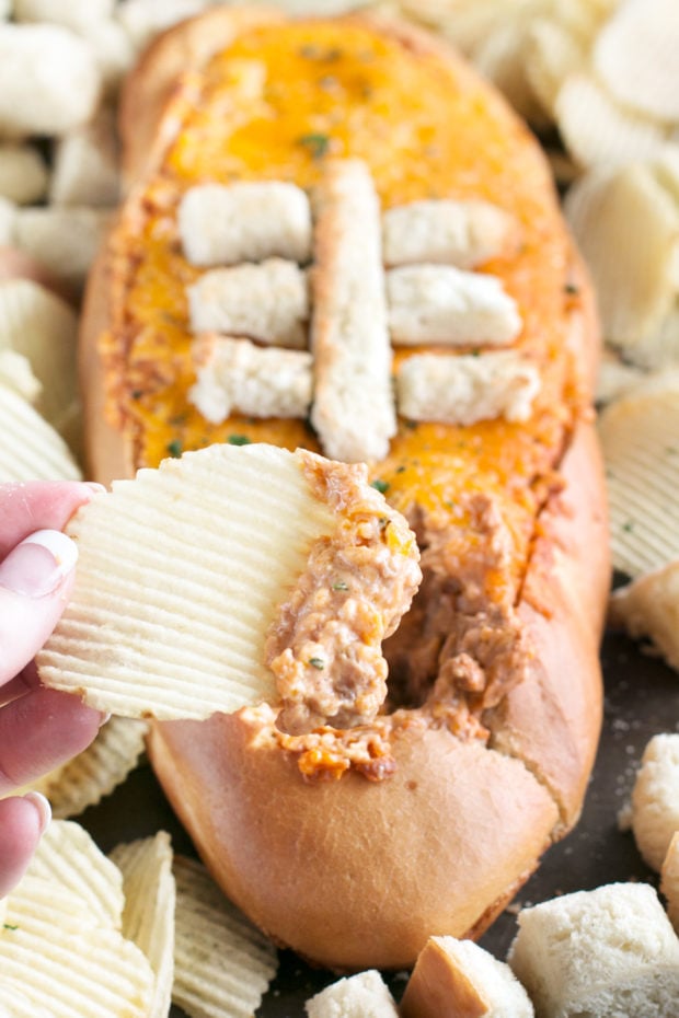 Cheesy Pulled Pork BBQ Bread Dip | cakenknife.com #BBQ #extremetailgating #ad #tailgating #football