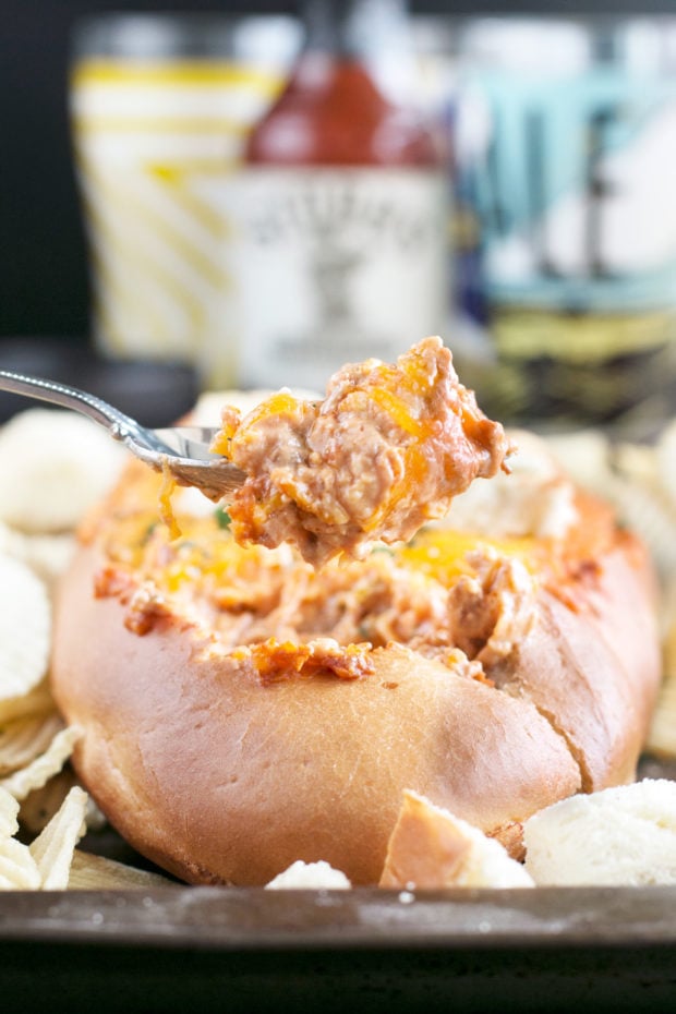 Cheesy Pulled Pork BBQ Bread Dip | cakenknife.com #BBQ #extremetailgating #ad #tailgating #football