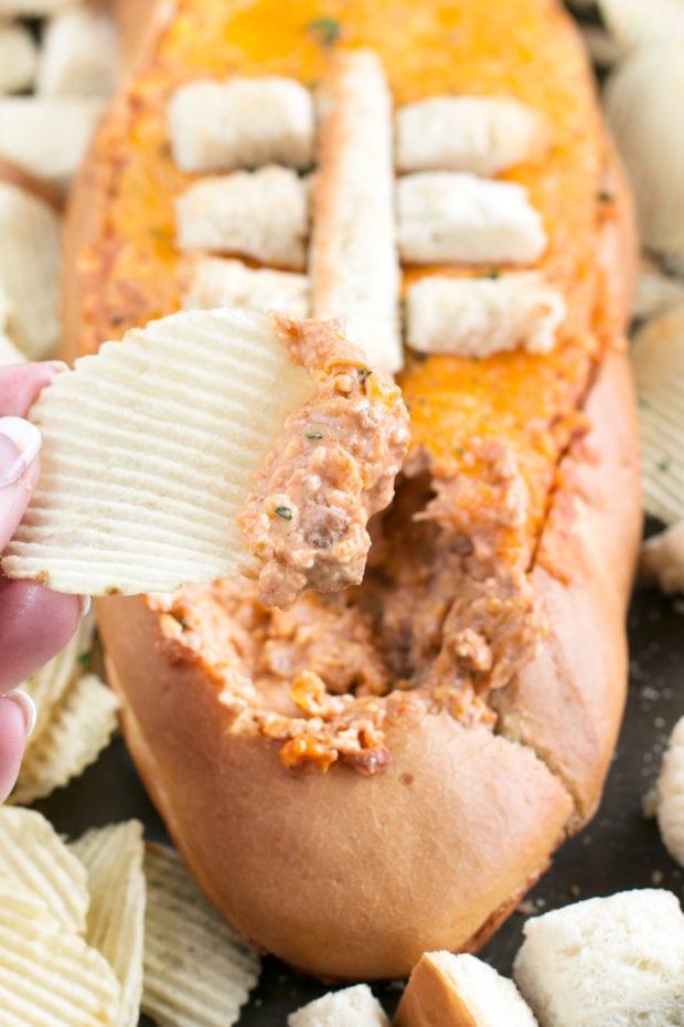 Cheesy Pulled Pork BBQ Bread Dip | cakenknife.com #BBQ #extremetailgating #ad #tailgating #football