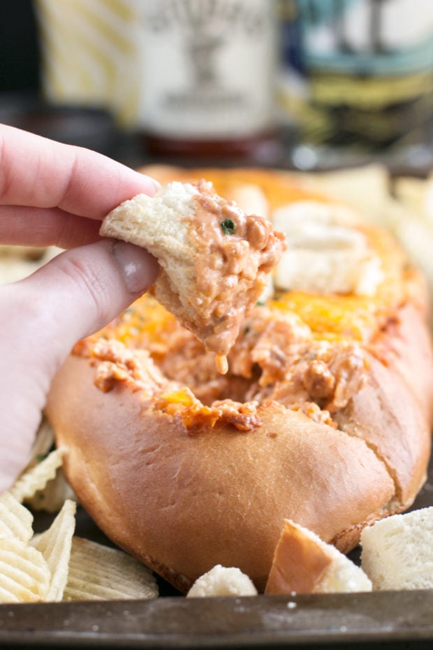 Cheesy Pulled Pork BBQ Bread Dip | cakenknife.com #BBQ #extremetailgating #ad #tailgating #football