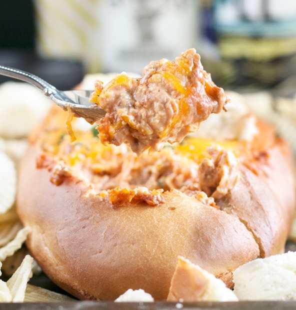 Cheesy Pulled Pork BBQ Bread Dip | cakenknife.com #BBQ #extremetailgating #ad #tailgating #football