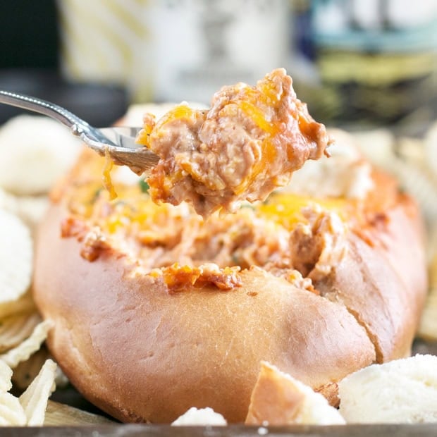 Cheesy Pulled Pork BBQ Bread Dip | cakenknife.com #BBQ #extremetailgating #ad #tailgating #football