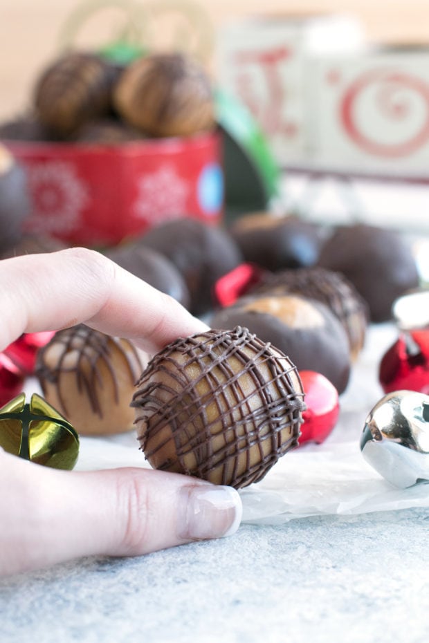 Crispy Bourbon Buckeyes | cakenknife.com #dessert #chocolate #christmas #holiday #cookies #sweetestseason