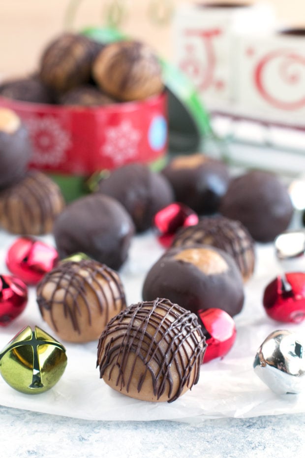 Crispy Bourbon Buckeyes | cakenknife.com #dessert #chocolate #christmas #holiday #cookies #sweetestseason