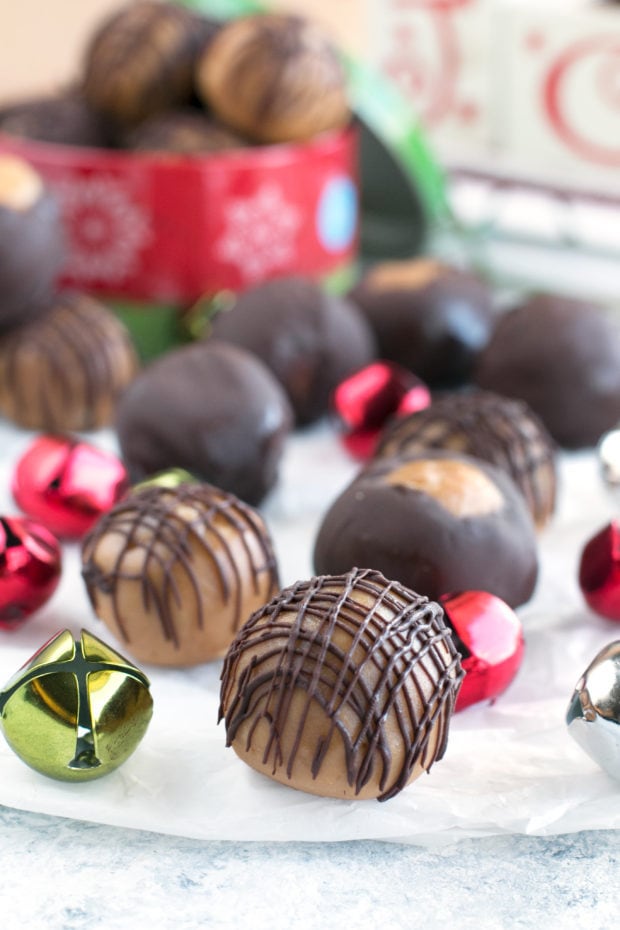 Crispy Bourbon Buckeyes | cakenknife.com #dessert #chocolate #christmas #holiday #cookies #sweetestseason