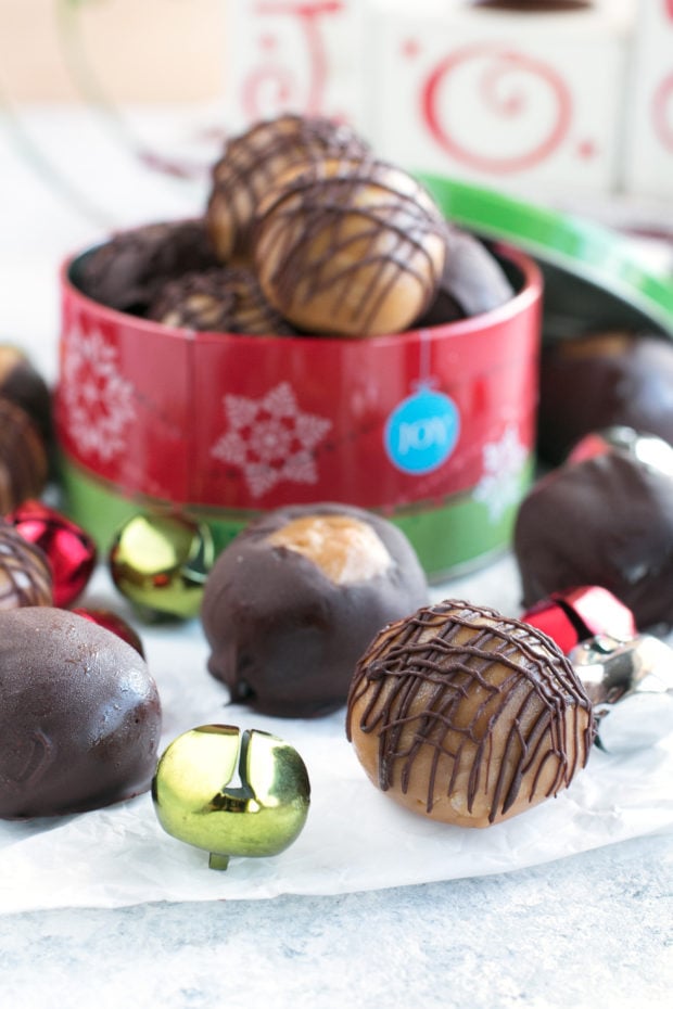 Crispy Bourbon Buckeyes | cakenknife.com #dessert #chocolate #christmas #holiday #cookies #sweetestseason