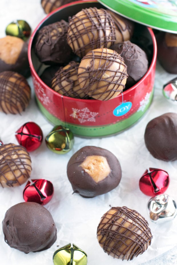 Crispy Bourbon Buckeyes | cakenknife.com #dessert #chocolate #christmas #holiday #cookies #sweetestseason
