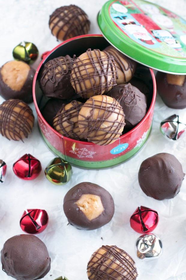 Crispy Bourbon Buckeyes | cakenknife.com #dessert #chocolate #christmas #holiday #cookies #sweetestseason