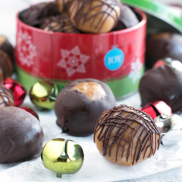 Crispy Bourbon Buckeyes | cakenknife.com #dessert #chocolate #christmas #holiday #cookies #sweetestseason