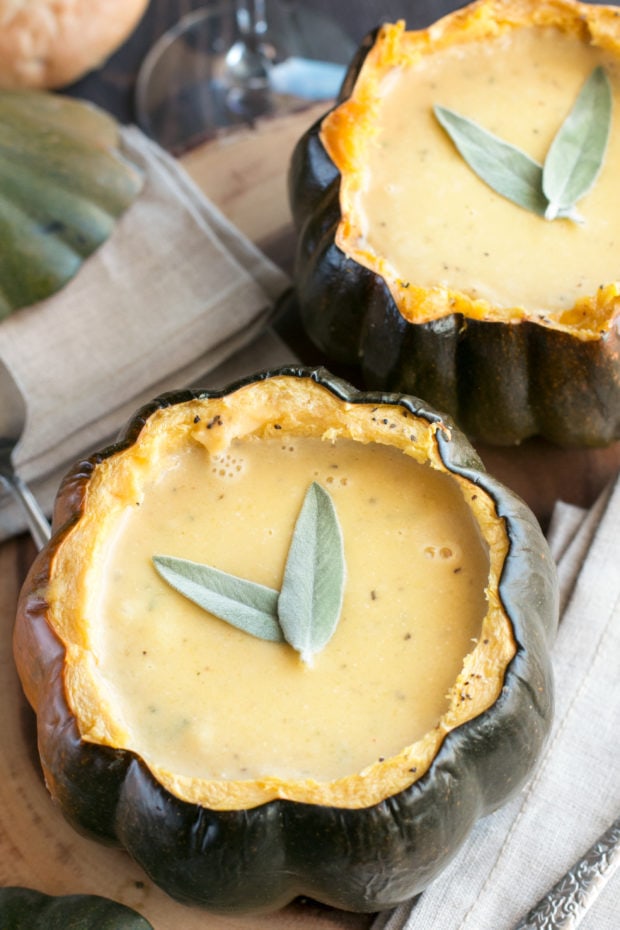 Individual Ginger Acorn Squash Soup Bowls | cakenknife.com #soup #thanksgiving #holiday #recipe