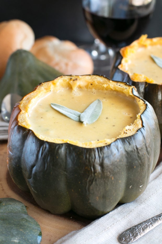 Individual Ginger Acorn Squash Soup Bowls | cakenknife.com #soup #thanksgiving #holiday #recipe