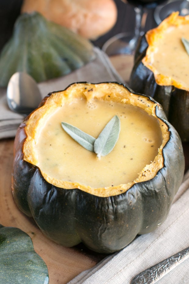 Individual Ginger Acorn Squash Soup Bowls | cakenknife.com #soup #thanksgiving #holiday #recipe