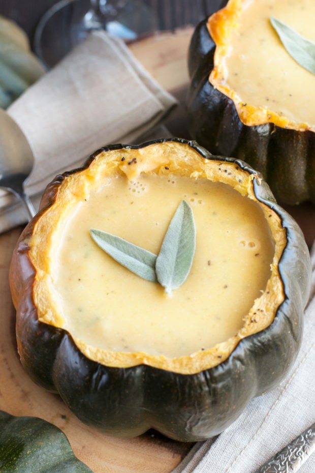 Individual Ginger Acorn Squash Soup Bowls | cakenknife.com #soup #thanksgiving #holiday #recipe