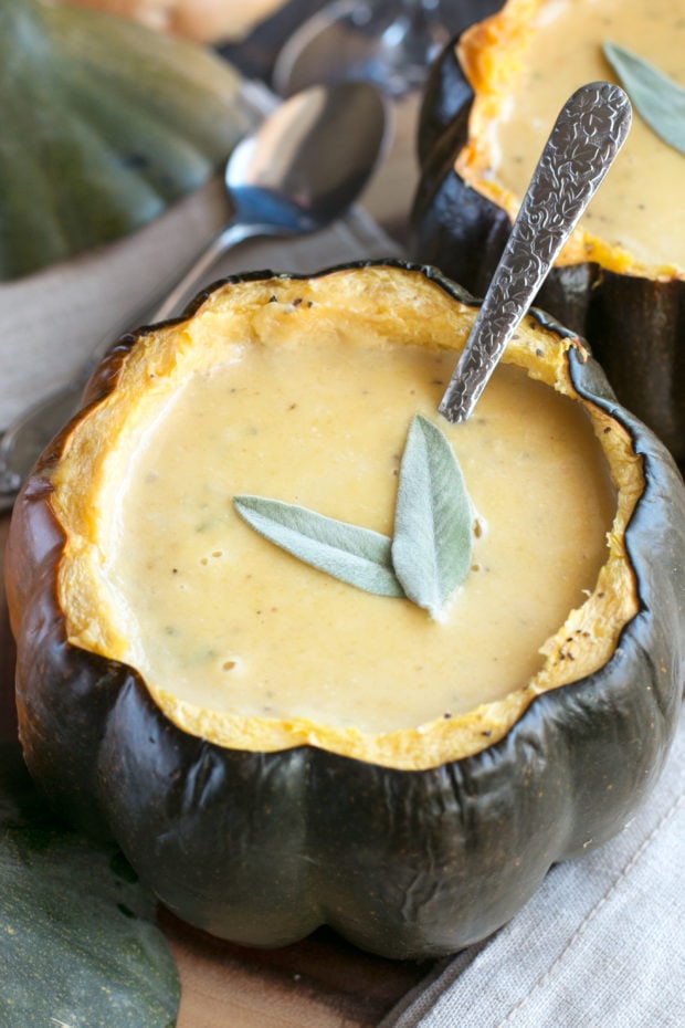 Individual Ginger Acorn Squash Soup Bowls | cakenknife.com #soup #thanksgiving #holiday #recipe