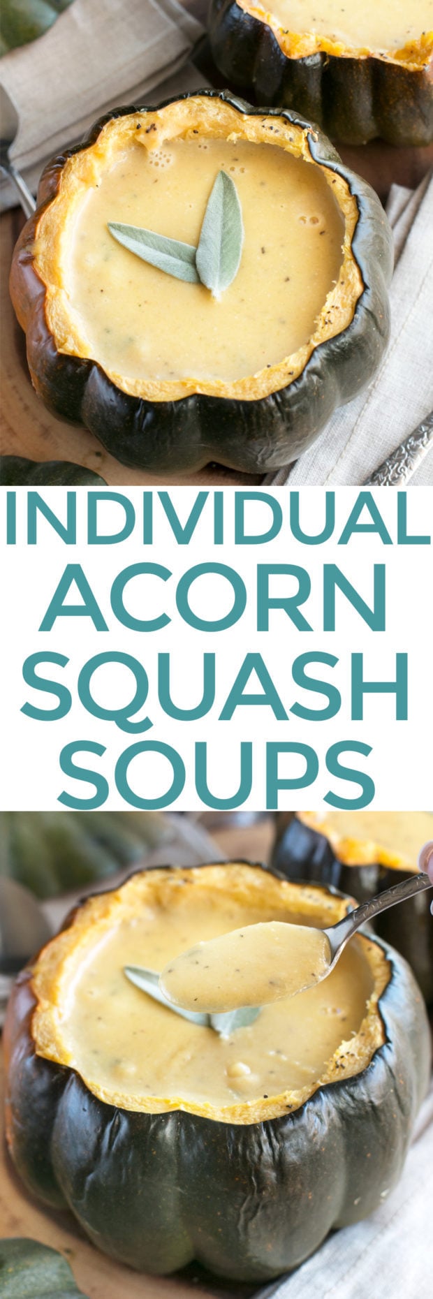 Individual Ginger Acorn Squash Soup Bowls | cakenknife.com #soup #thanksgiving #holiday #recipe