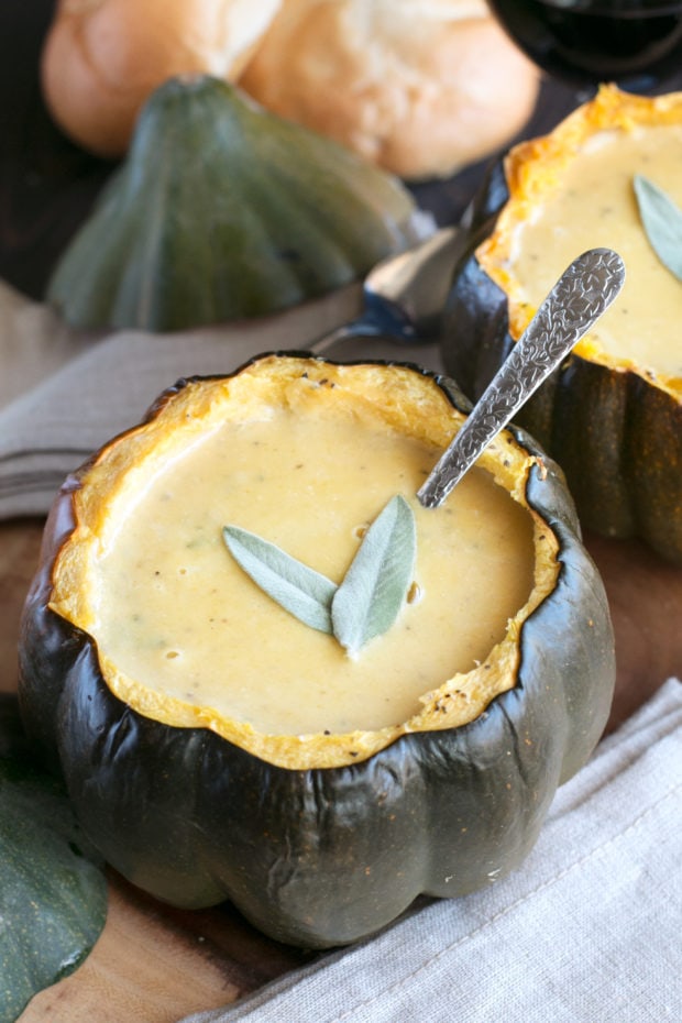 Individual Ginger Acorn Squash Soup Bowls | cakenknife.com #soup #thanksgiving #holiday #recipe