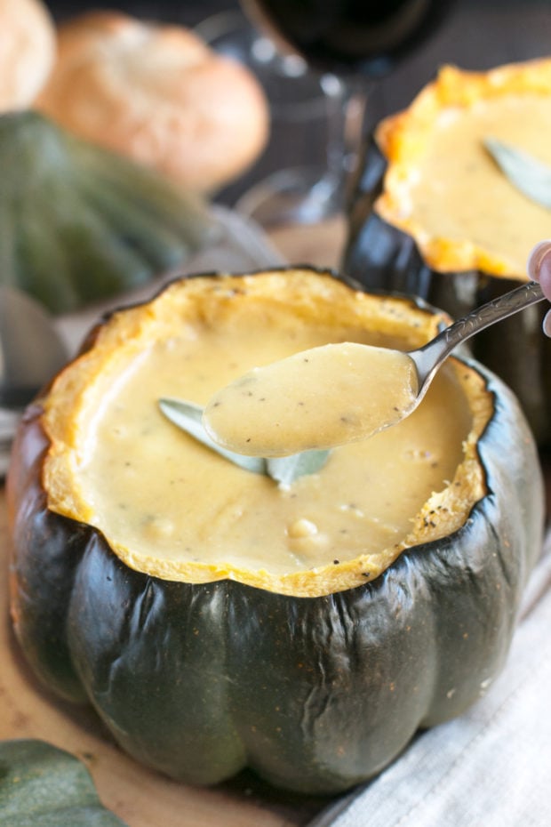 Individual Ginger Acorn Squash Soup Bowls | cakenknife.com #soup #thanksgiving #holiday #recipe