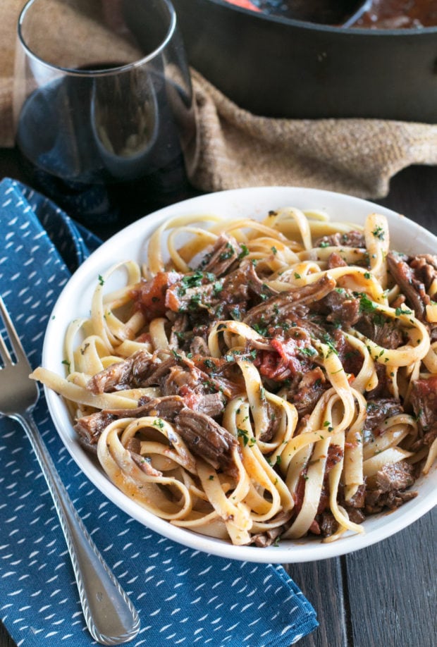 Red Wine Slow Cooker Short Rib Ragu with Fettuccine | cakenknife.com #sponsored #holidaymeal #dinner #pasta #beef