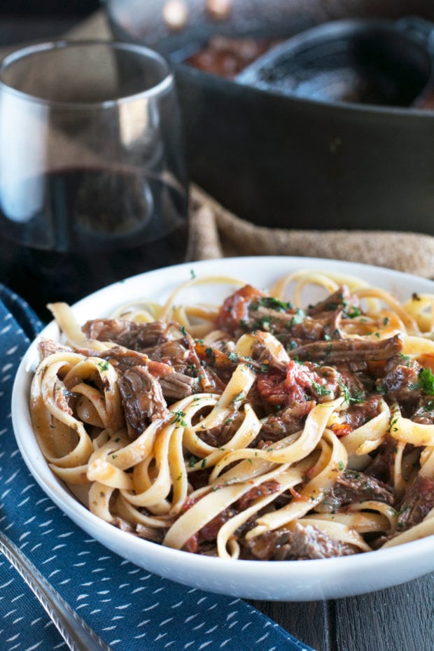 Red Wine Slow Cooker Short Rib Ragu with Fettuccine | cakenknife.com #sponsored #holidaymeal #dinner #pasta #beef