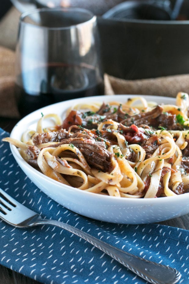 Red Wine Slow Cooker Short Rib Ragu with Fettuccine | cakenknife.com #sponsored #holidaymeal #dinner #pasta #beef