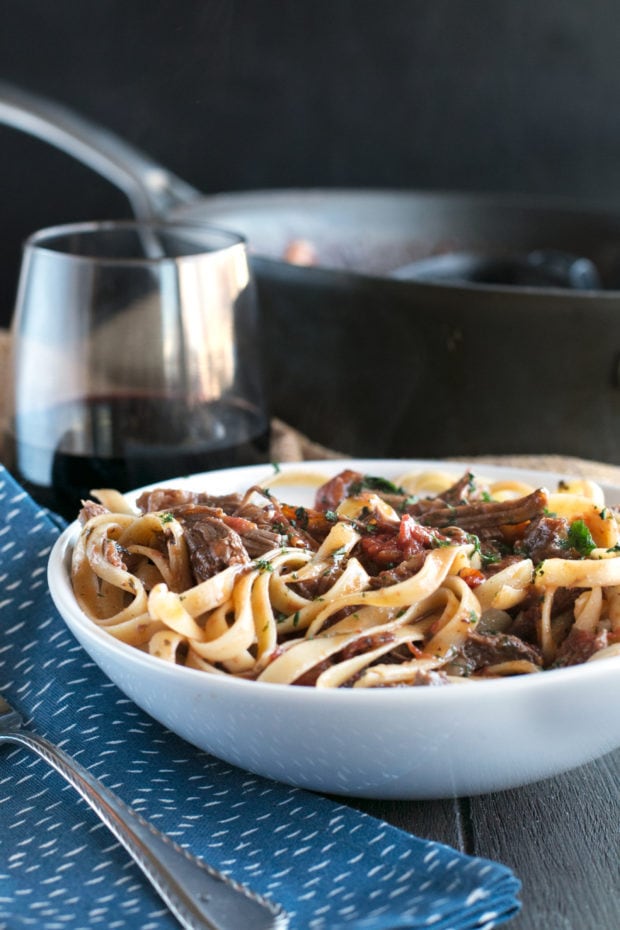 Red Wine Slow Cooker Short Rib Ragu with Fettuccine | cakenknife.com #sponsored #holidaymeal #dinner #pasta #beef