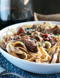 Red Wine Slow Cooker Short Rib Ragu with Fettuccine | cakenknife.com #sponsored #holidaymeal #dinner #pasta #beef