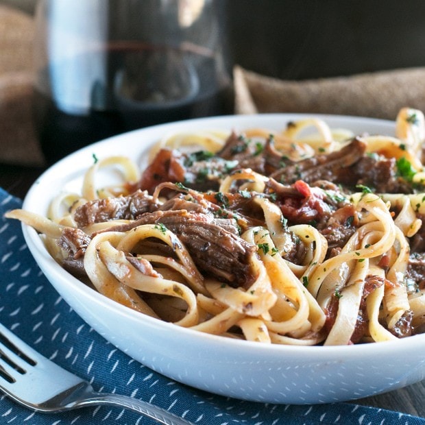 Red Wine Slow Cooker Short Rib Ragu with Fettuccine | cakenknife.com #sponsored #holidaymeal #dinner #pasta #beef