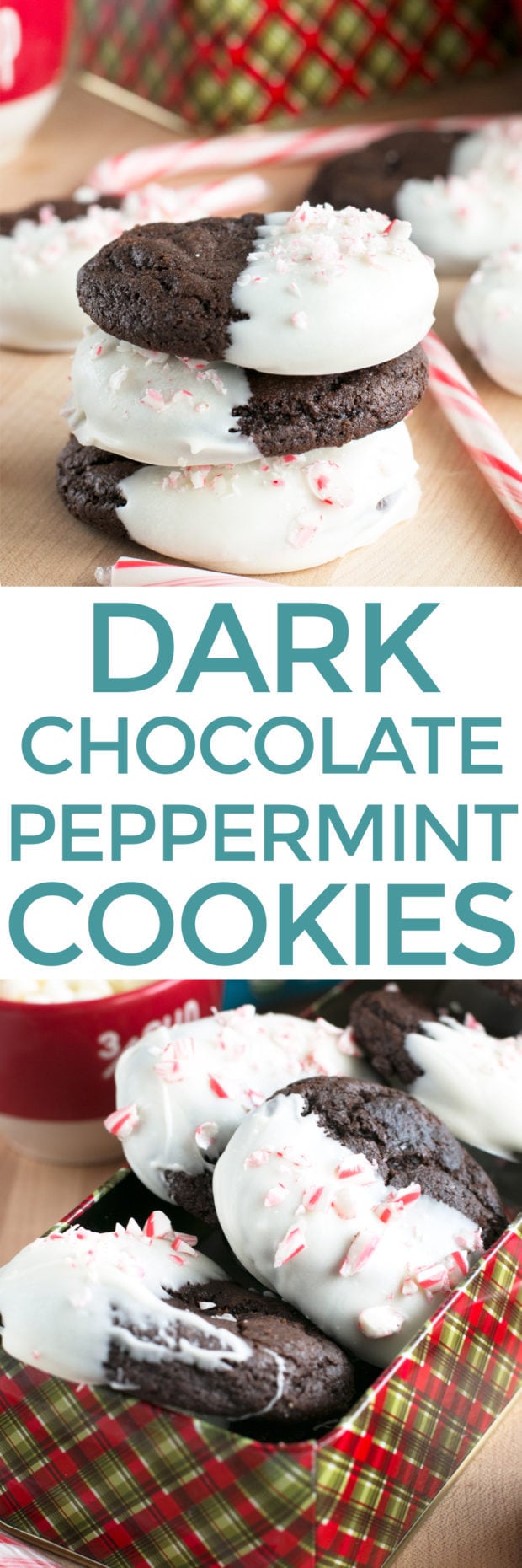 White Chocolate Dipped Dark Chocolate Peppermint Cookies | cakenknife.com #ad #12daysofgiveaways #christmas #recipe
